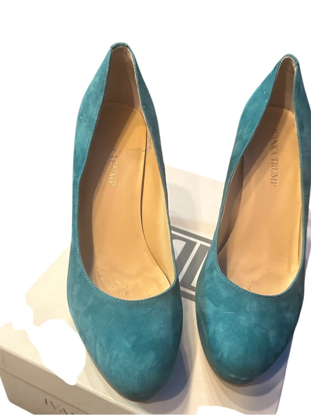 Ivanka Trump Teal Suede Round-Toe Pumps